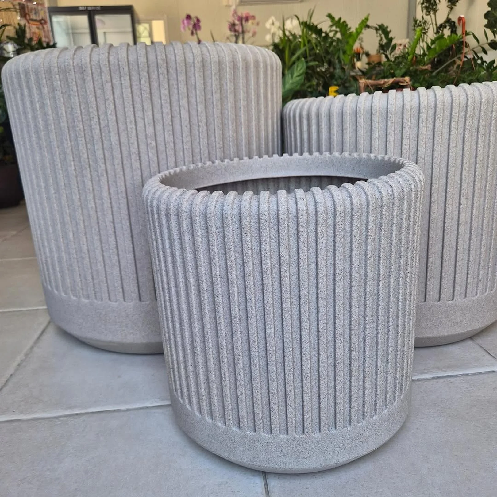 New textured planters in stone grey