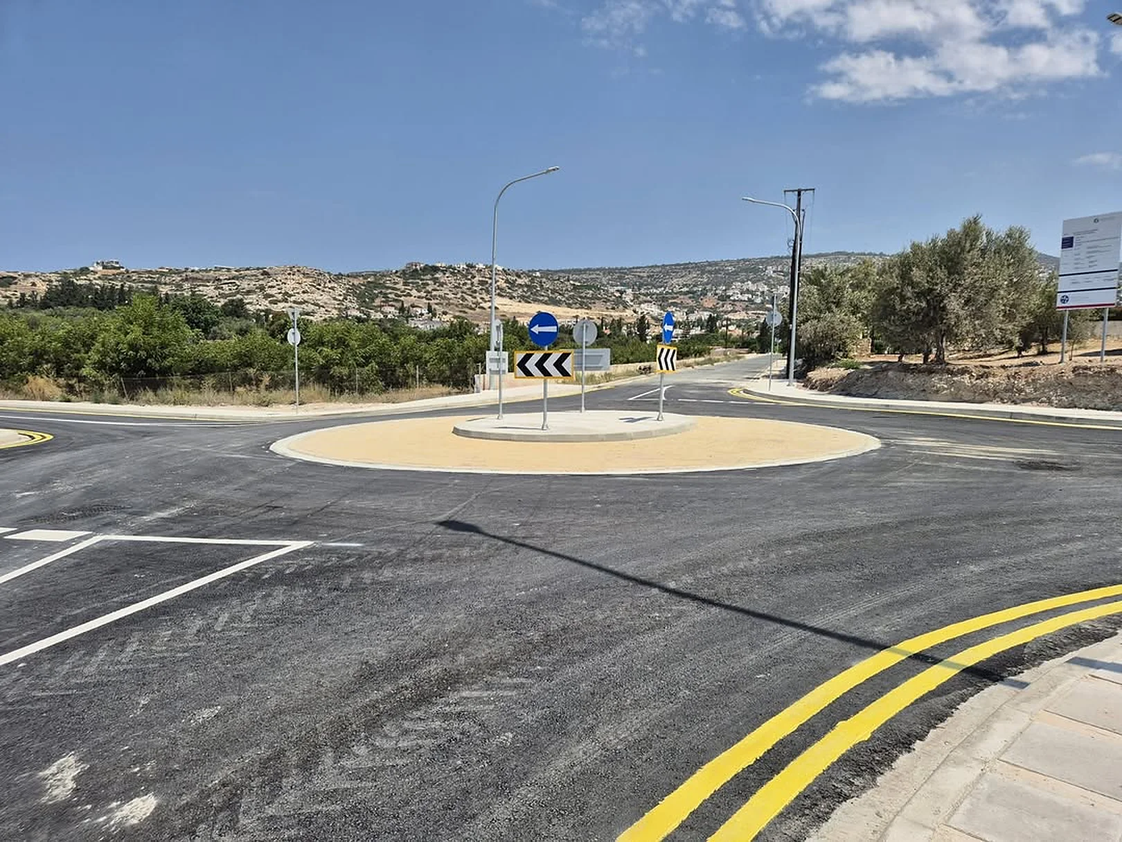A finished new road and roundabout in Akamas